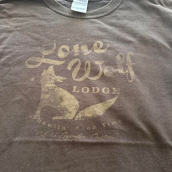Brown Lone Wolf Graphic Tee – Faded Biker / Western T-Shirt – Cotton medium - Picture 4 of 6
